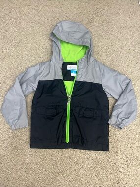 Columbia Black & Gray Kids Hooded Jacket with Neon Green fleece Lining
